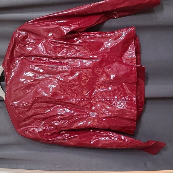 LAL Live A Little Womens Red Faux Patent Leather Zips Moto  Jacket Sz M GUC READ - Picture 9 of 13